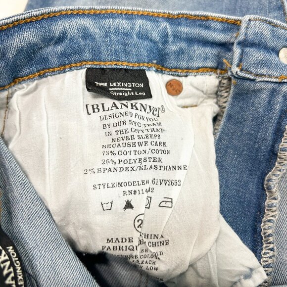 BlankNYC The Lexington Slim Straight Leg Jeans Distressed Knee Blue 26 EUC - Picture 4 of 8